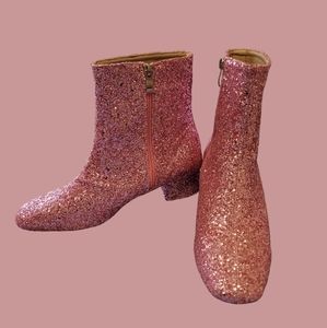 Pink glitter chunky heeled boots size 9.5 NEW